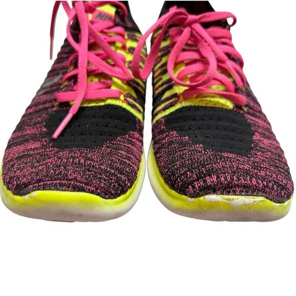 Nike Free RN Flyknit GS Running Shoe Pink Blast/Volt 834363-600 Sz 6.5Y Women 8 - Picture 4 of 9